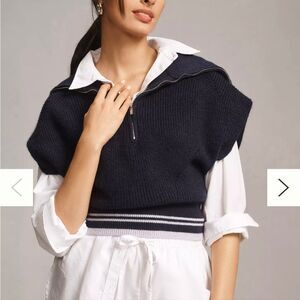 Anthropologie Maeve‎ 1/4 Zip Sweater Tee women's XL navy blue white tennis golf